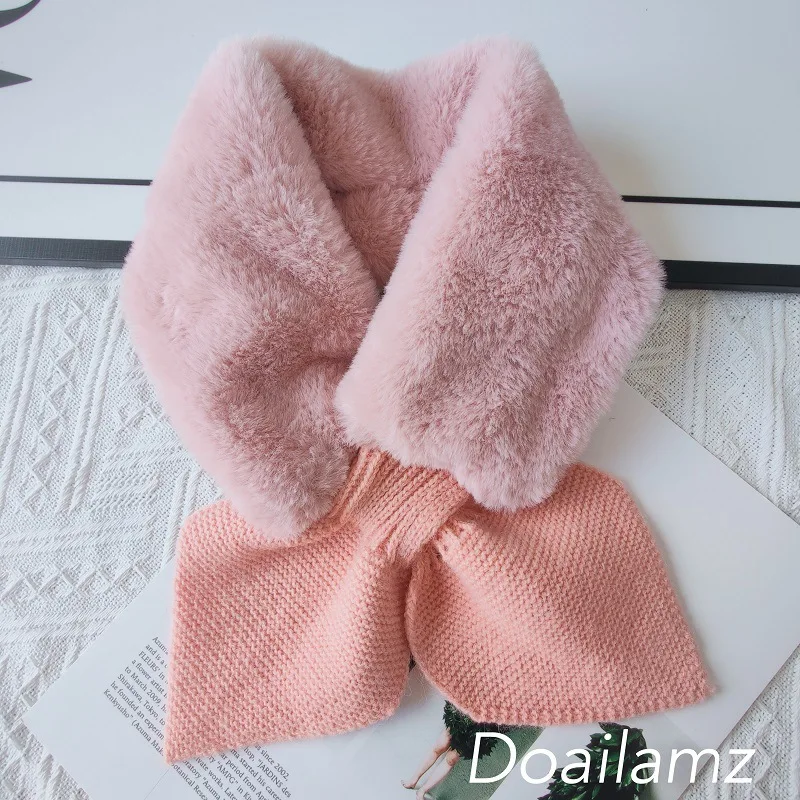 Korean Version Autumn Winter Children's Scarf New Baby Cold Proof Collar Plush Warmth Cute Solid Knitted Fish Tail Cross Bib D15