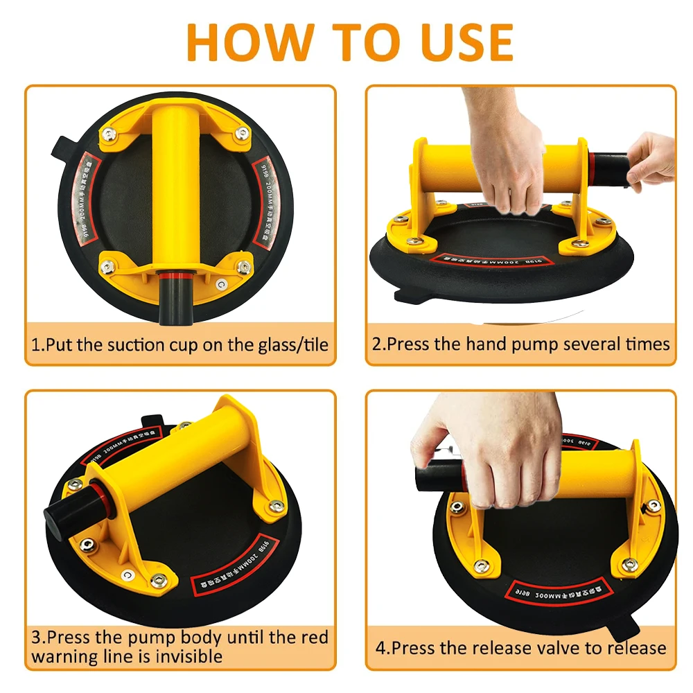 Heavy-duty suckers with handle 8 " for lifting large glass tile marble industrial vacuum suckers