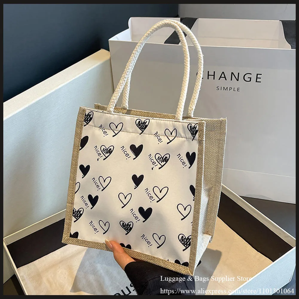 

New Linen Button Zipper Handbag Women Tote Large Capacity Grocery Bag Gift Bag Beach Organizer Portable Shopping Lunch Bag
