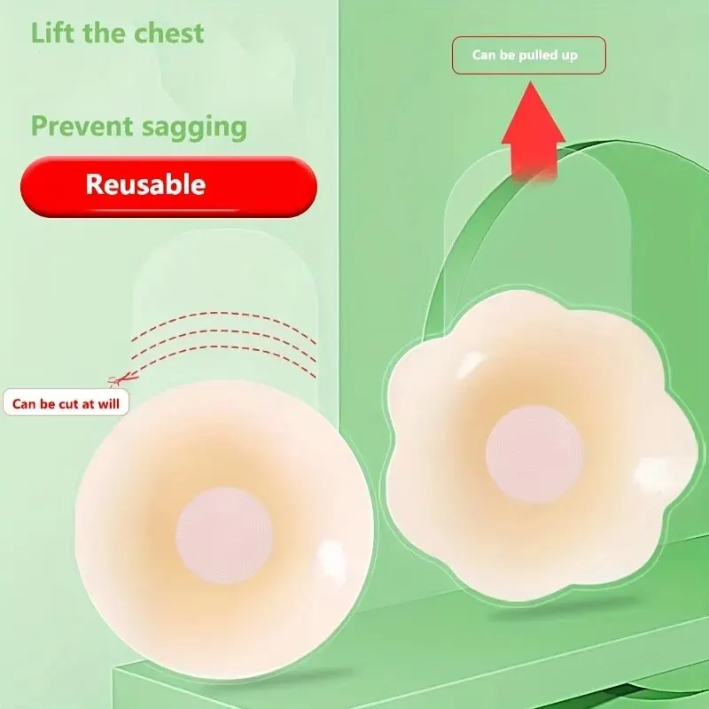 1Pairs Silicone Nipple Cover Lift Up Bra Sticker Adhesive Invisible Bras Chest Patch for Women Reusable Chest Breast Petals Pads 3