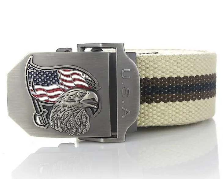 SupSindy Men Canvas Belt USA Eagle Metal Buckle Army Military Tactical Belts for Men Jeans Outdoor Training Soldier Strap Male