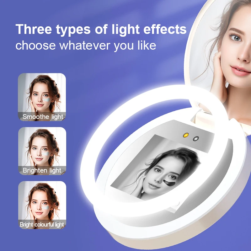 TENGMIR 휴대용 여행용 핸드백 메이크업 거울 LED 카메라 지능형 조명 시각적 얼굴 자외선 차단제 미용 거울