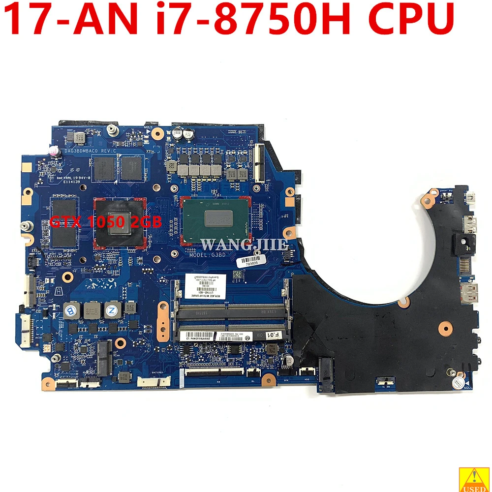 

G3BD DAG3BDMBAC0 For HP 17T-AN100 17-AN 17T-AN Laptop Motherboard L11142-001 L11142-601 with i7-8750H CPU GTX 1050 2GB Used