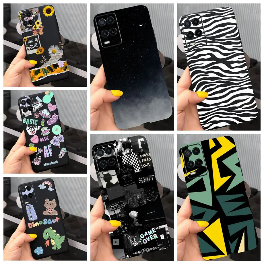 Per Oppo A54 A74 Custodia Black Daisy Flowers Cover Verniciata Custodia Morbida In Tpu Per Oppo A74 5G Oppo A54 5G Bumper Fundas Capas