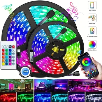 USB LED 스트립 조명, RGB 5050 블루투스 와이파이 앱 제어, 유연한 리본 다이오드 램프, 거실용 장식, 1-30m