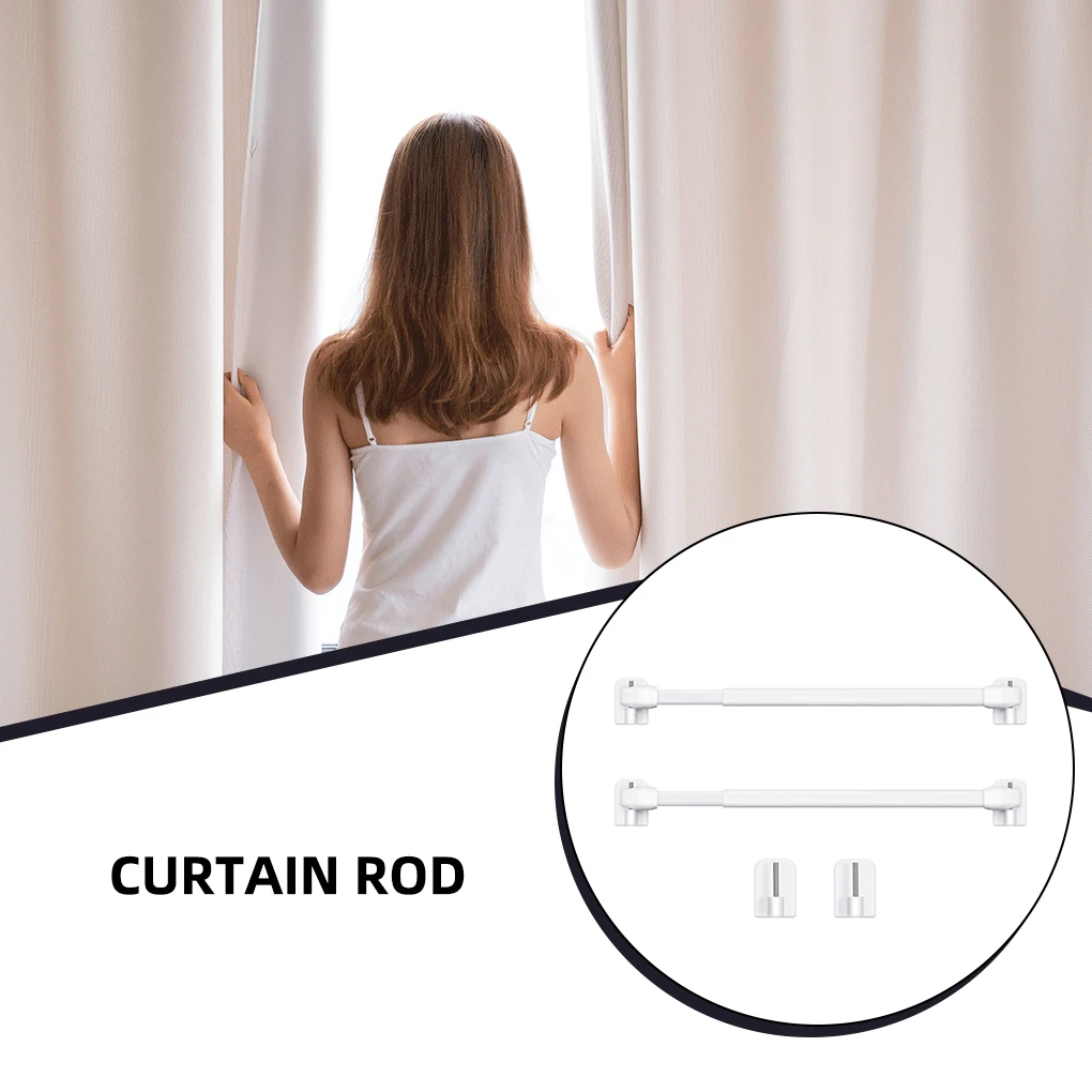

2 Pieces Curtain Rod Extendable Cupboard Stick Wardrobe Bracket Bars Rail Pole Without Drilling Rods for Home Hotel
