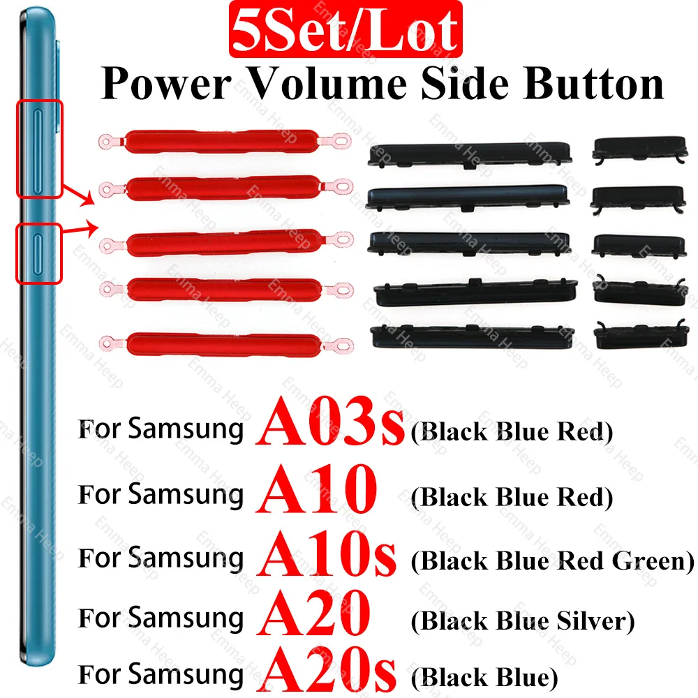 

5Set For Samsung A03S A10 A10S A20 A20S Power Volume Side Button Key Phone Housing On Off Up Down Replace Repair Parts