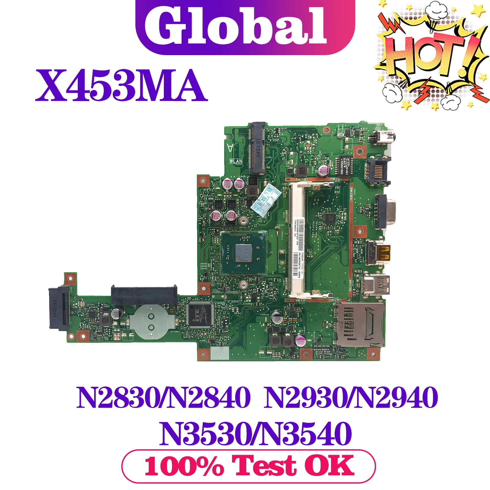 KEFU X453M Mainboard For ASUS X453MA P453MA F453MA Laptop Motherboard N2830/N2840 N2930/N2940 N3530/N3540 REV:2.0 DDR3L