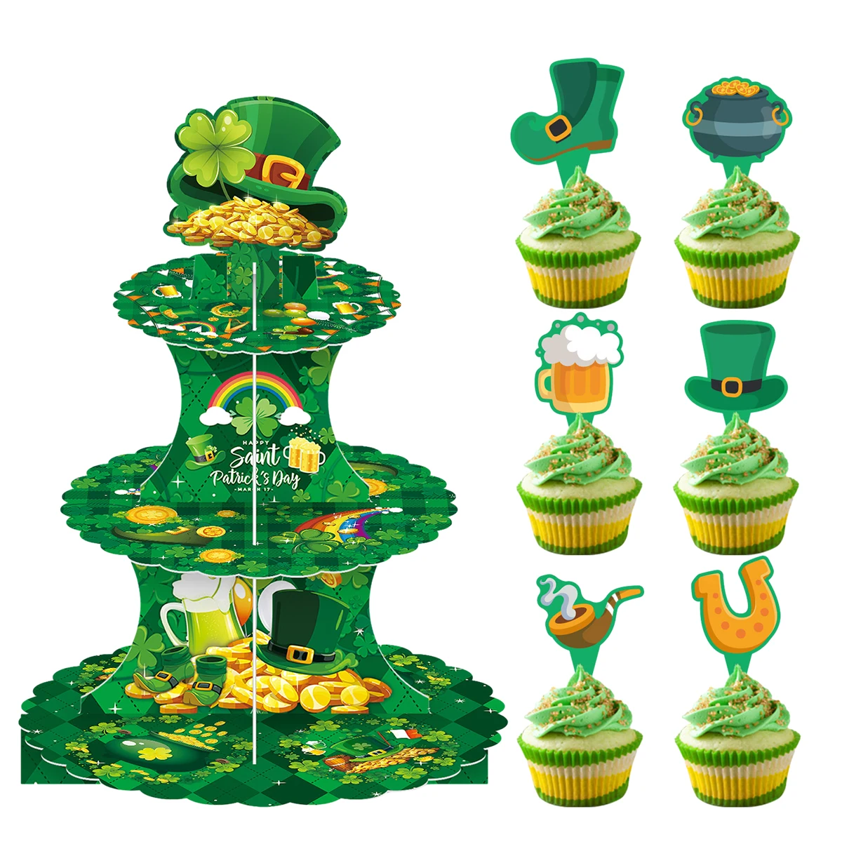 

Стенд для кексов на День Св. Патрика, 3-ярусный картонный стенд для торта, поднос для украшения в Ирландском стиле, 2024