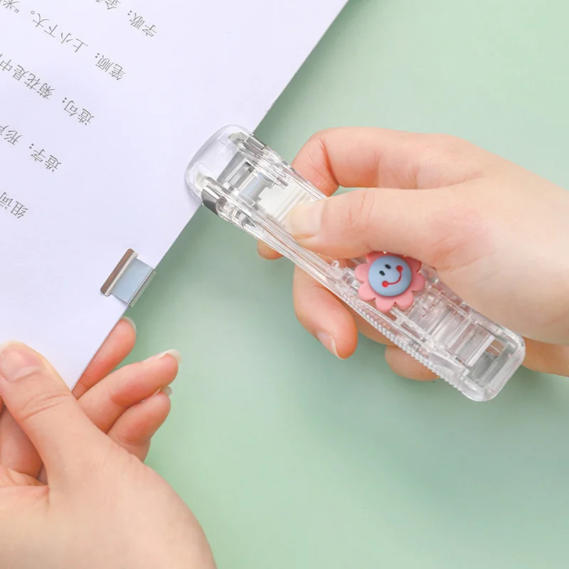 카와이 핸드 클램프 푸시 스테이플러 금속 클립, Traceless 재사용 가능한 사무용품 학교 학생 바인더 바인딩 도구 액세서리