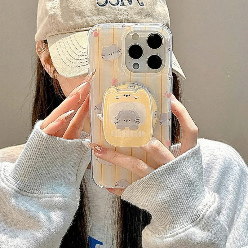Adorable Cartoon Kitten Magnetic Phone Grip & Stand