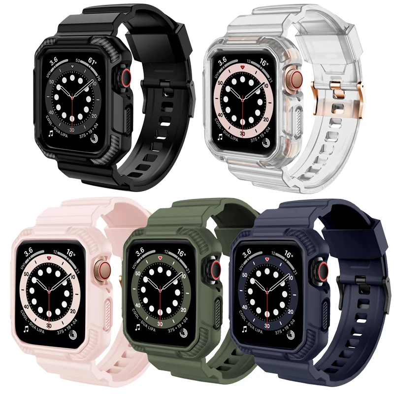

TPU case+strap For Apple Watch Band 45mm 44mm 42mm 41mm 40mm 38mm bracelet watchband cover for Iwatch Series 3 4 5 6 SE 7
