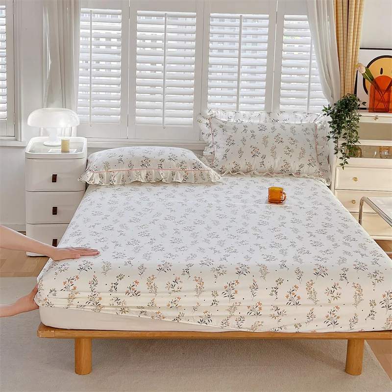 Floral Style Fitted Sheet Pure Cotton Bed Cover Skin-friendly Bed Sheets couvre lit Adults Kids Bed Linen (No Pillowcase) 4