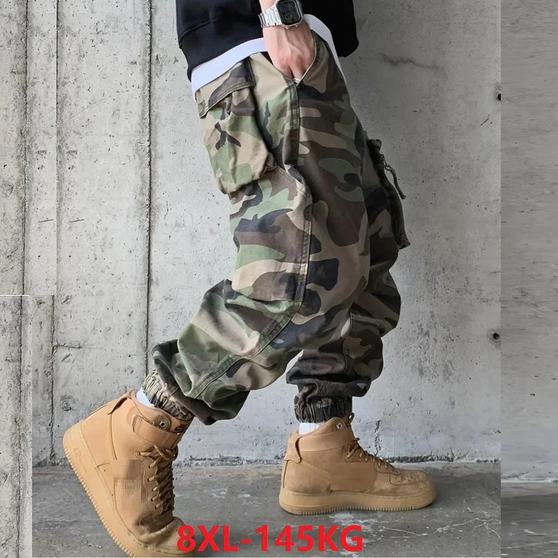 

spring summer autumn men cargo tactics pants pockets camouflage plus size 8XL high street military wide leg pants out door pants