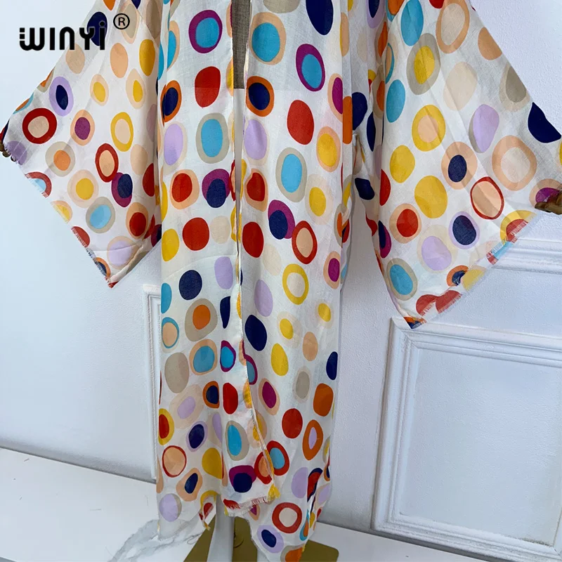 WINYI 아프리카 추상화 프린트 해변 커버 업, 기모노 의상, 맥시 원피스 가디건, 여성 비치웨어, 2024 아바야, 두바이, 럭셔리, 여름