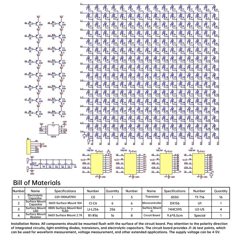 DIY Electronic Kit 64LED/256LED Red Display LED SMD Dot Matrix Advertising Screen Fun Soldering Practice Welding Practice Kit
