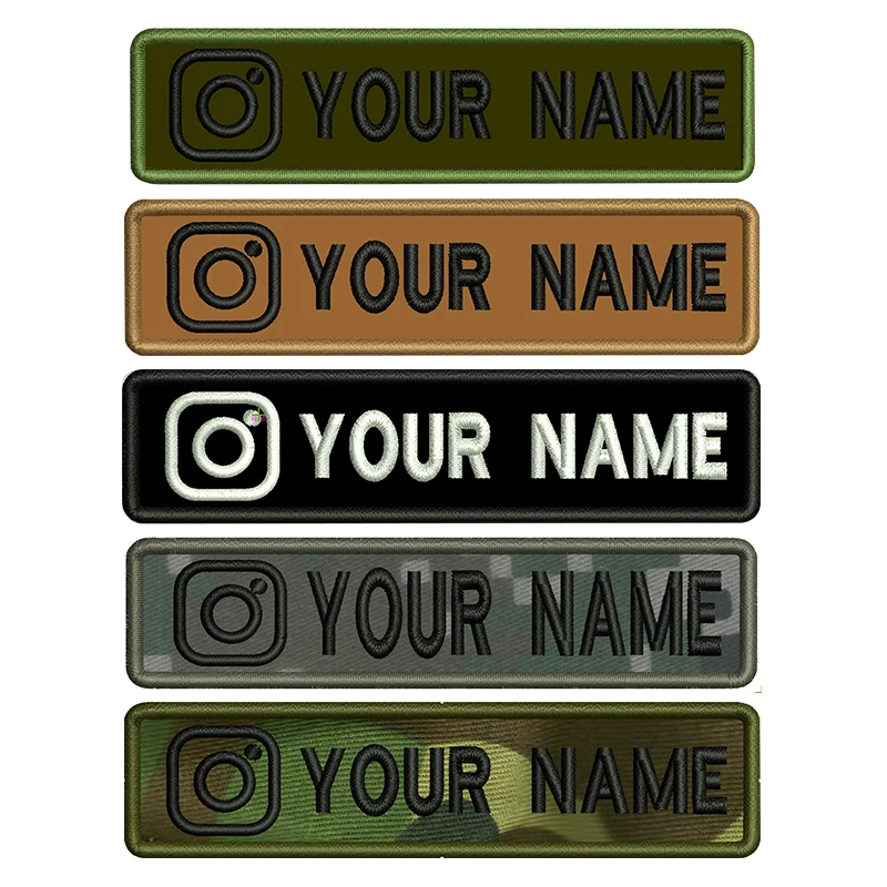 Instagram Logo Personalized Name Patches Embroidered Name Tag Text Sew or  Hook Backing For Uniform Hat Morale Bag Pet Collar