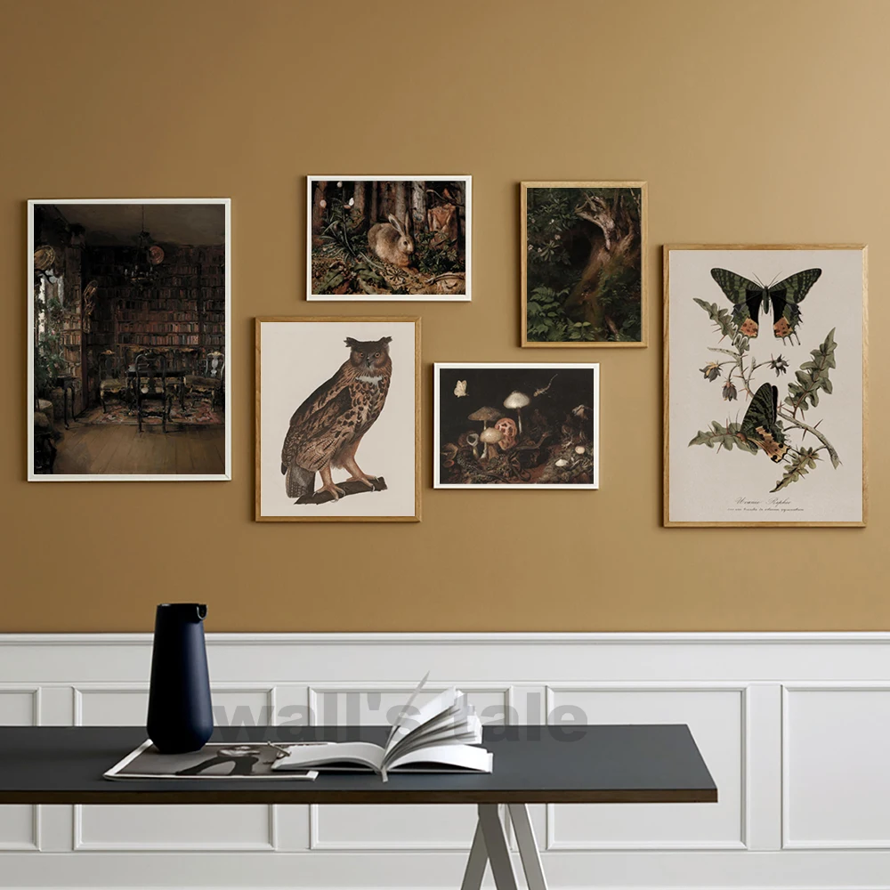 Noite coruja arte imprime preto escuro humor cartazes vintage gótico crânio  pintura em tela escuro academia parede fotos sala de estar decoração -  AliExpress, image size:1000x1000