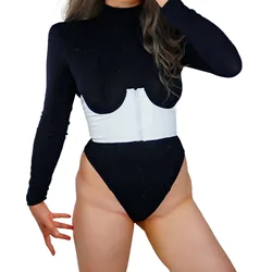DooWay Women's White LATEX WIDE BELT with Zipper Leather Faux Patent Black Crop Top Corset Bustier UNDERWIRED Fashion Accessory
