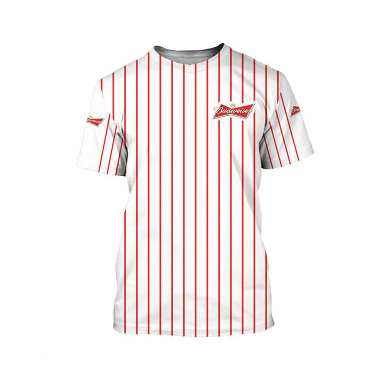 Budweiser White Vertical Striped T-shirt & Sweatshirt Hot Sale Fashion Street Life unisex Sleeve Tee Daily Wear Casual T-Shirt