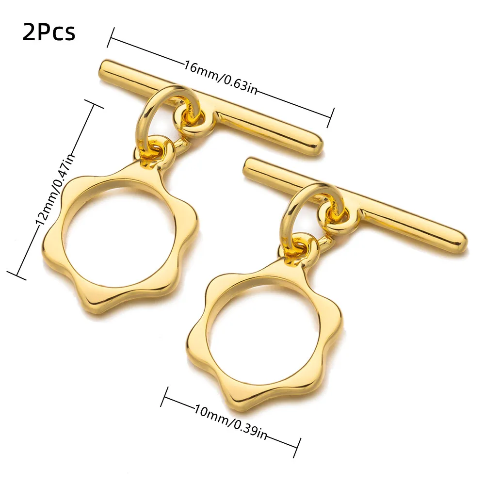 2 Stücke 18 Karat Gold Messing Herz Quadrat Blume Kreis Runde O Knebelverschlüsse Armband Verbinder DIY Schmuckherstellung Zubehör Zubehör – Detail 1