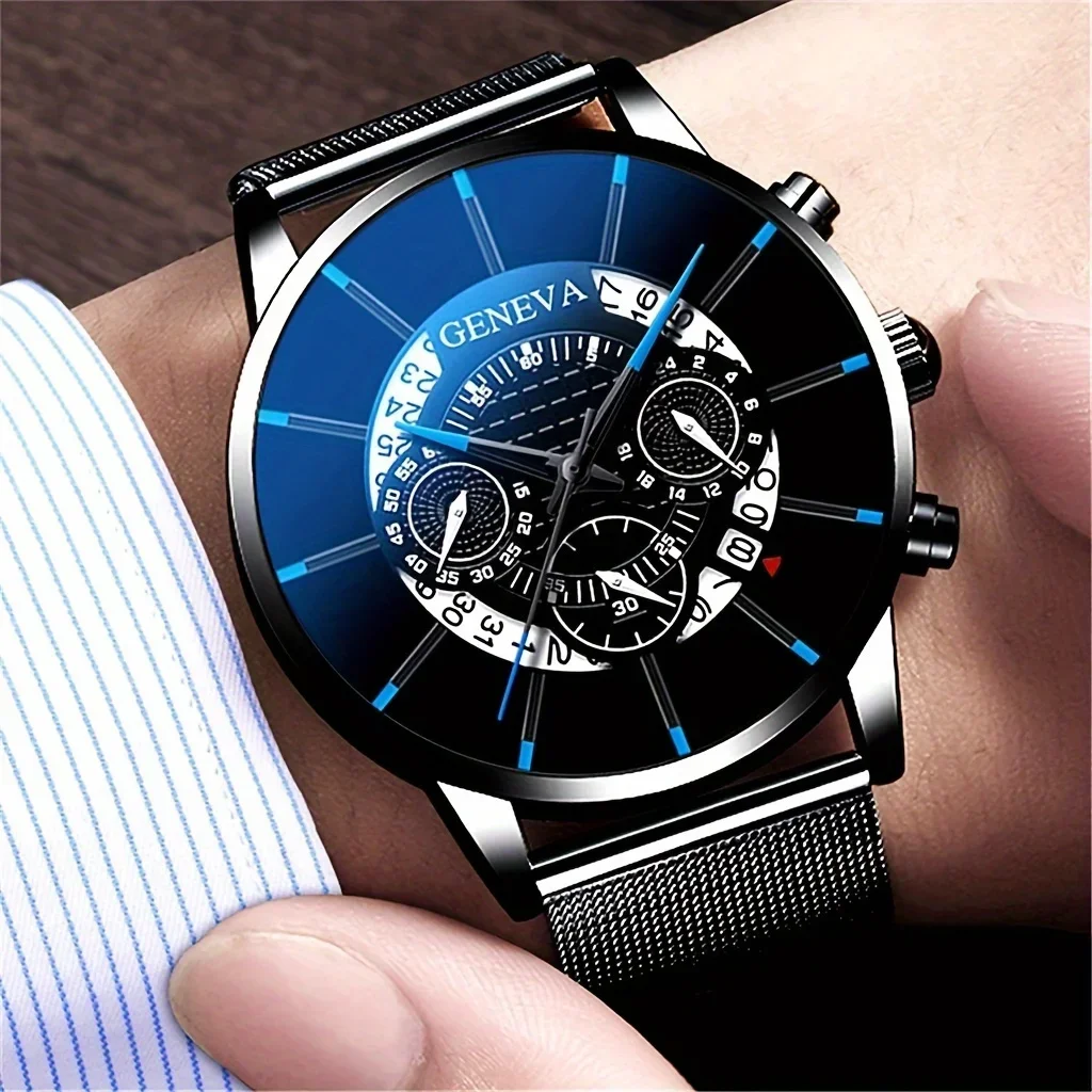 Popular Men's Watch Perspective Calendar Display Simple And Elegant Business Watch Multicolor Alloy Mesh Strap Watch Ultra-thin