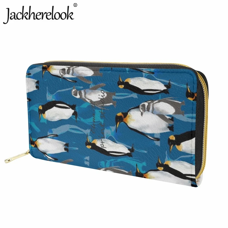 Jackherelook Penguin Pattern Print Wallet Women's Kawaii Clutch Fashion Casual Card Holder Purse Ladies Long Leather Money Bag