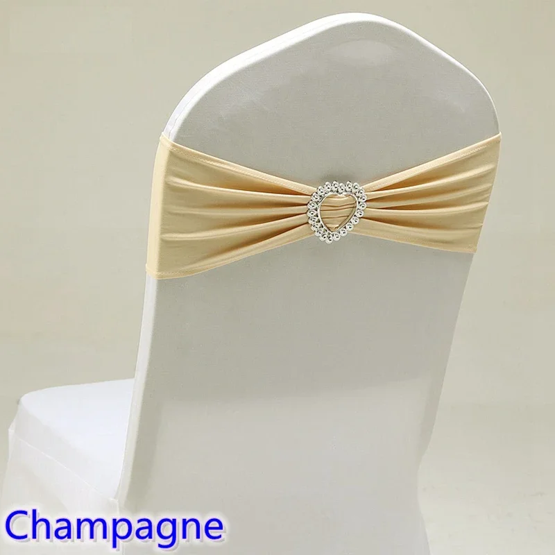 Wedding Decoration Spandex Chair Sash Bow Tie Bands Knot With Love Heart Buckle Stretch For Hotel Birthday Party Banquet Event 4