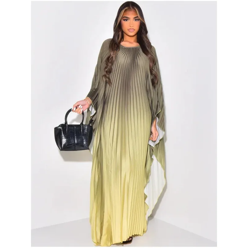 HS5108 Elegant long dress with gradient color waist design and batwing sleeves.