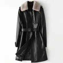 

2022 Women Thick Sheep Skin Down Jacket New Mink Fur Collar Leather Jacket H4