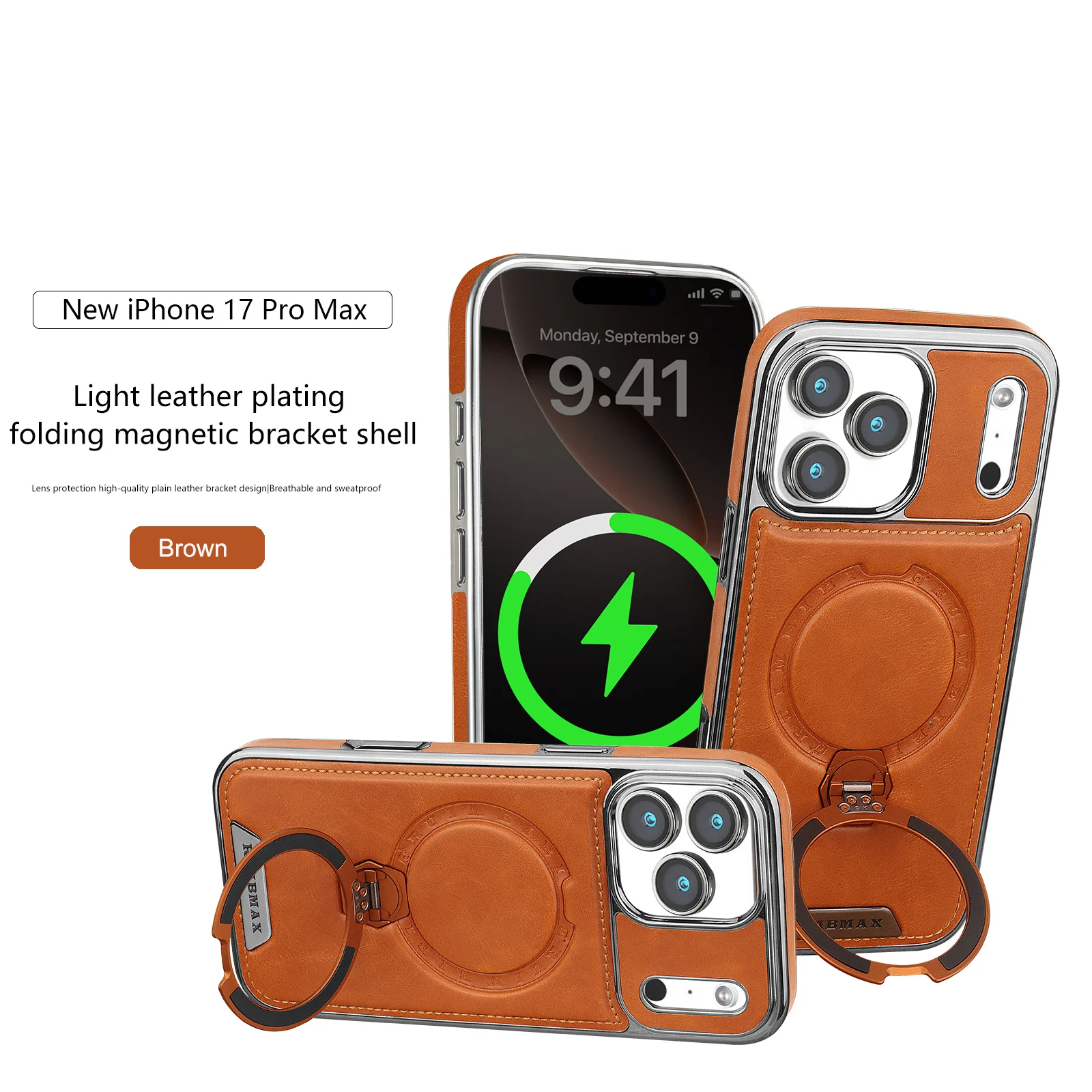 iPhone Leather Case with Metal Rotating Stand 1