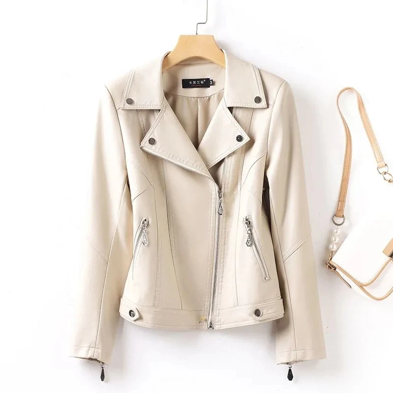 SpringAutumn 2025 nouvelle veste en cuir de mouton femme Rivet Locomotive mince Corium veste en cuir col de costume fermeture éclair vêtements d'extérieur courts