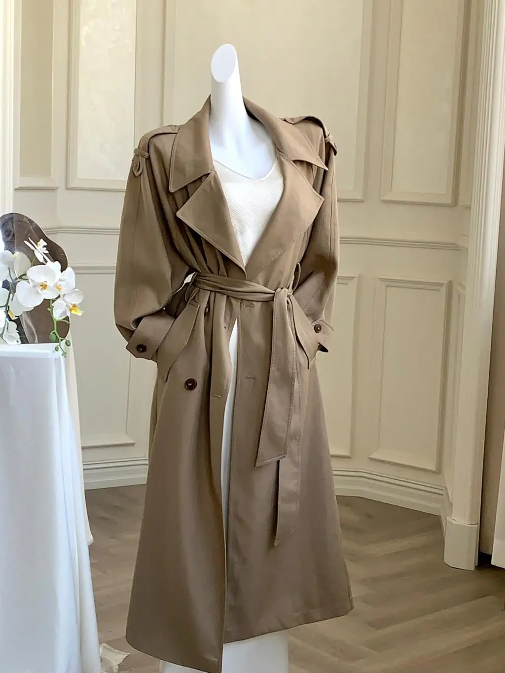 Autumn British Style Long Trench Women Lapel Double Breasted Coat with Belt Korean Fashion Windbreaker Outerwear Casual Jackets