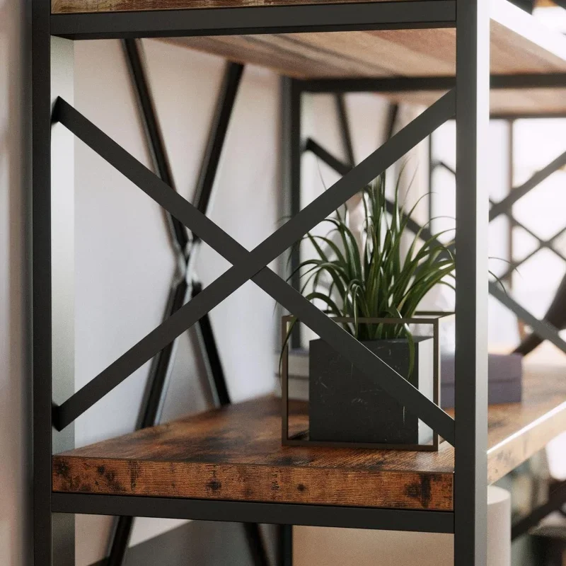 IRONCK Bookshelf Double Wide 6-Tier 76" H,Open Large Bookcase,Industrial Style Shelves,Wood and Metal Bookshelves for Home Offic 6