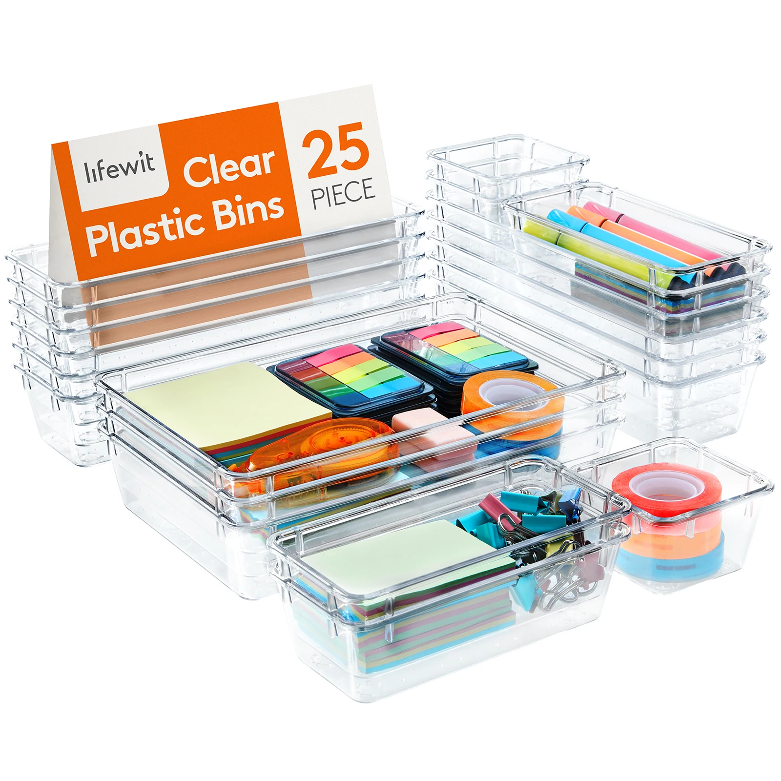 25 PCS Drawer Organizer Set Clear Plastic Desk Drawer Dividers Trays Dresser Storage Bins Separation Box for Makeup,Bedroom