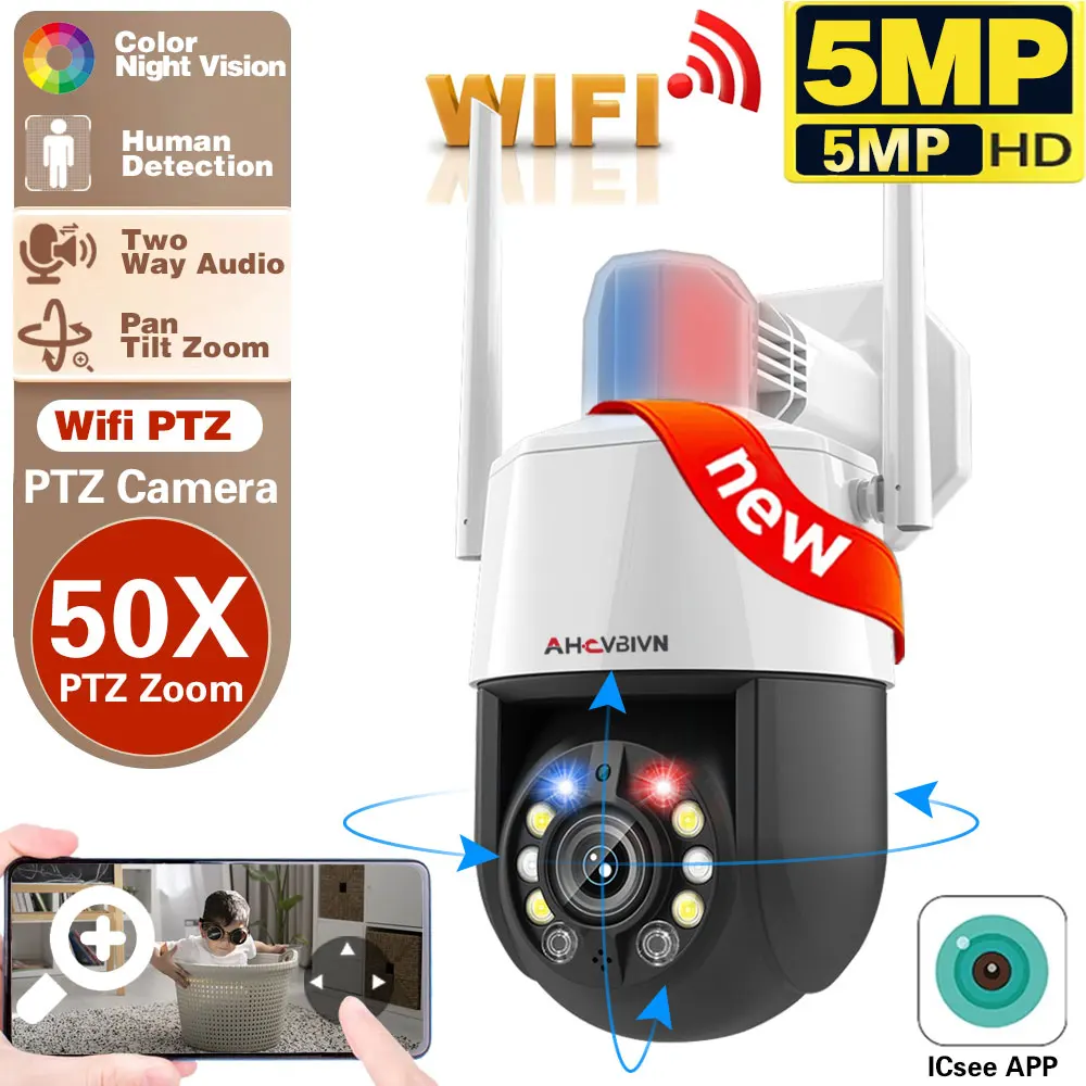 

ICSEE 5MP 50X Zoom WIFI Camera PTZ Control Outdoor Security Camera 150-200M Color Night Vision Surveillance System CCTV Cameras