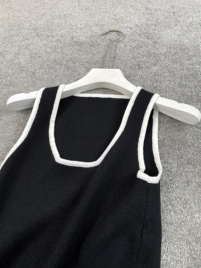 sexy camisole 2022 Spring New Vintage Tide Brand Black And White Color Blocking Slim Fit Rib Knit Tank Vest cotton camisole