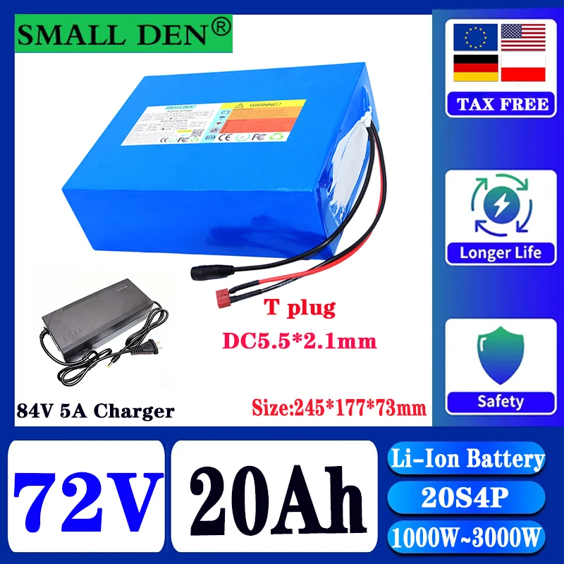 

New 21700 lithium battery pack 20S4P 72V 20Ah electric bicycle scooter motorcycle BMS 84V 3000W high-power battery+5A charger