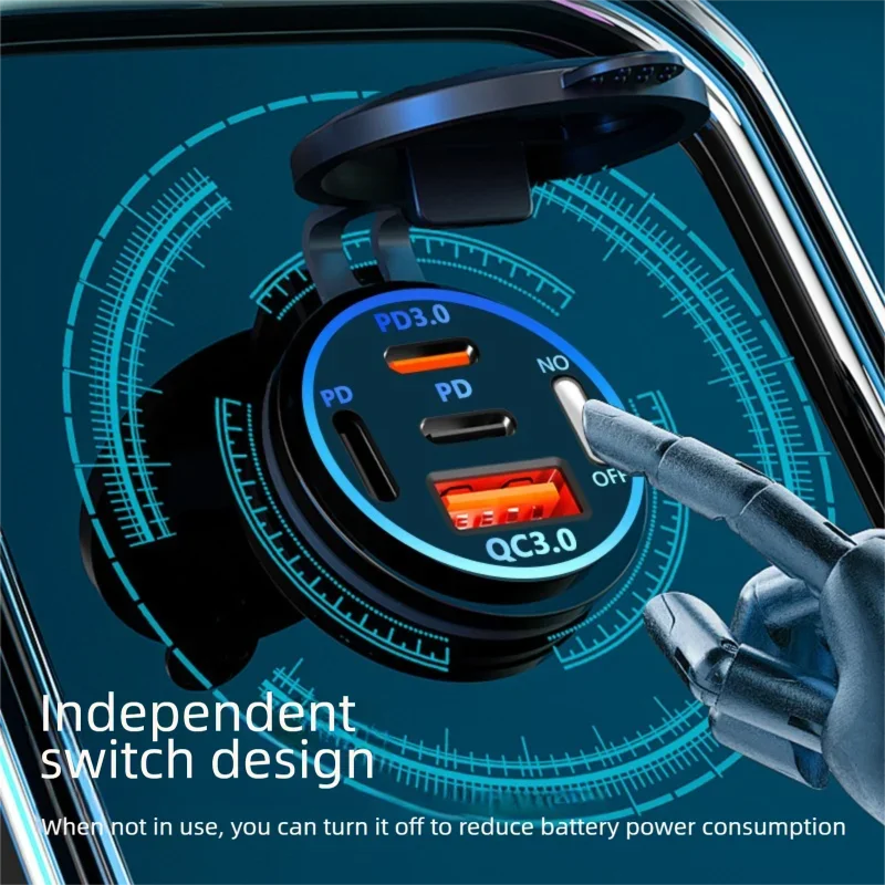2/3/4 Port PD QC 3.0 USB Car Charger Voltmeter Socket Power Outlet Adapter Waterproof 12V/24V Car ATV Boat