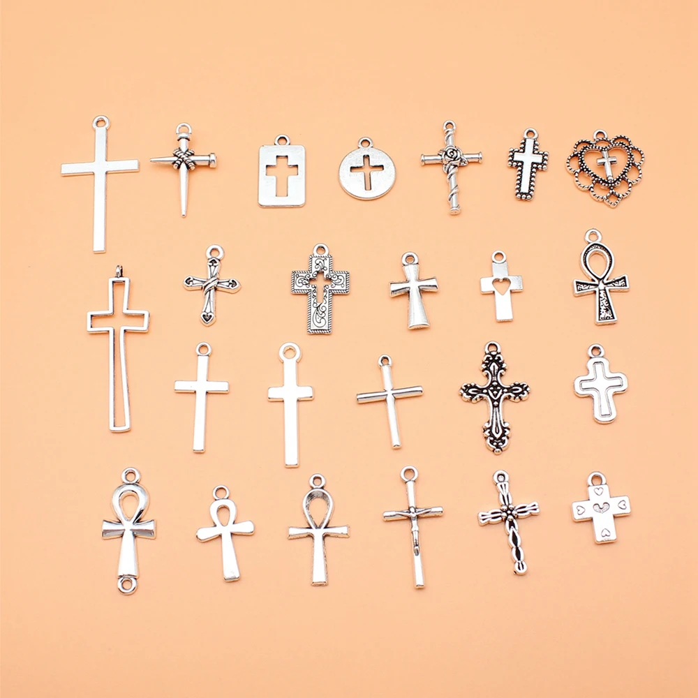 

Cross Charms Supplies Keychain Accessories For Jewelry 24pcs/set