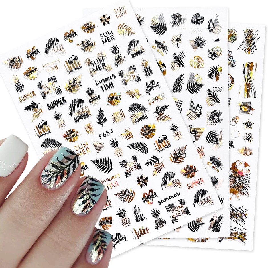 3D Black Leaf 3D Stickers Nail Decals Maple Design Laser Shinning Manicure Decoration Nail Art Slider Adhesive Tip GLF654-661-1 nail stickers,nail art decoration,nail decals