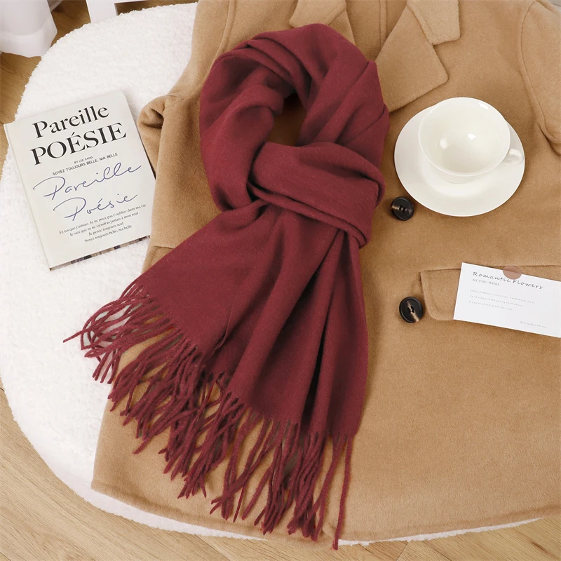 70 farbe Solide Winter Frauen Schal Warm Verdicken Kaschmir Schal Außen Quasten Pashmina Dame Wrap Winddicht Schals Mode Luxus – Detail 2