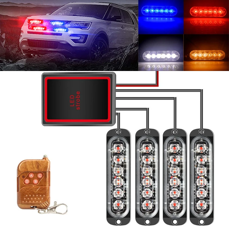 

12 В, 24 светодиода, универсальный стробоскоп, искусственная решетка, беспроводная автомобильная аварийная мигающая лампочка, для прицепа, грузовика, полиции