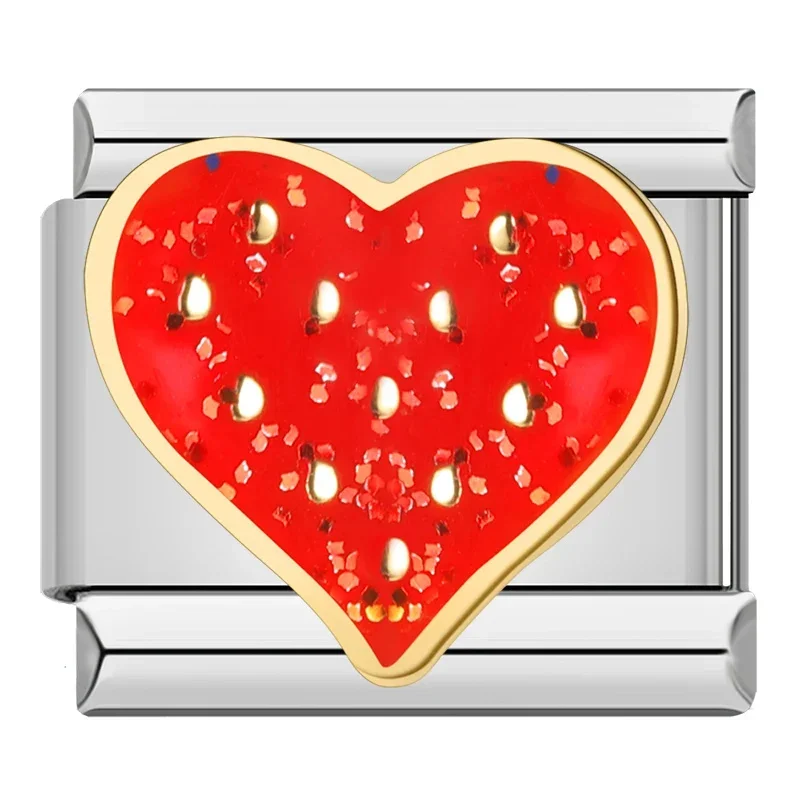 Elegant Red Glaze Floral Heart Charm for Bracelet Jewelry Making