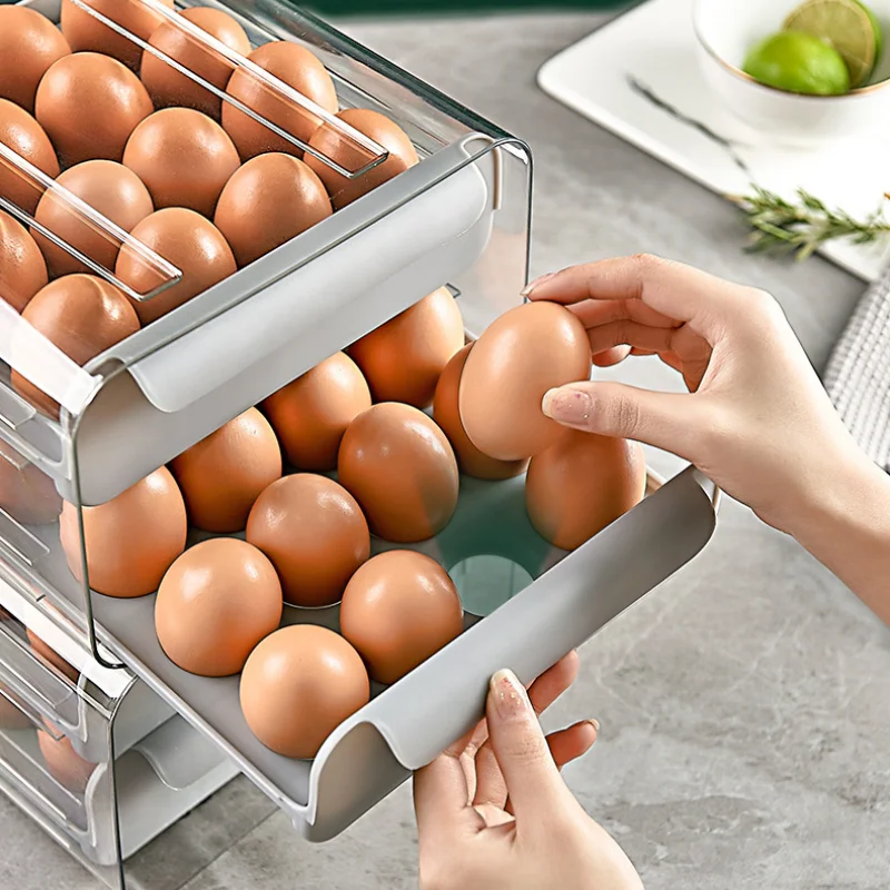 

Refrigerator Egg Storage Box Drawer Type Organizer Egg Holder Fridger 2-Layer Stackable Storage Bin Kitchen Household Egg Rack