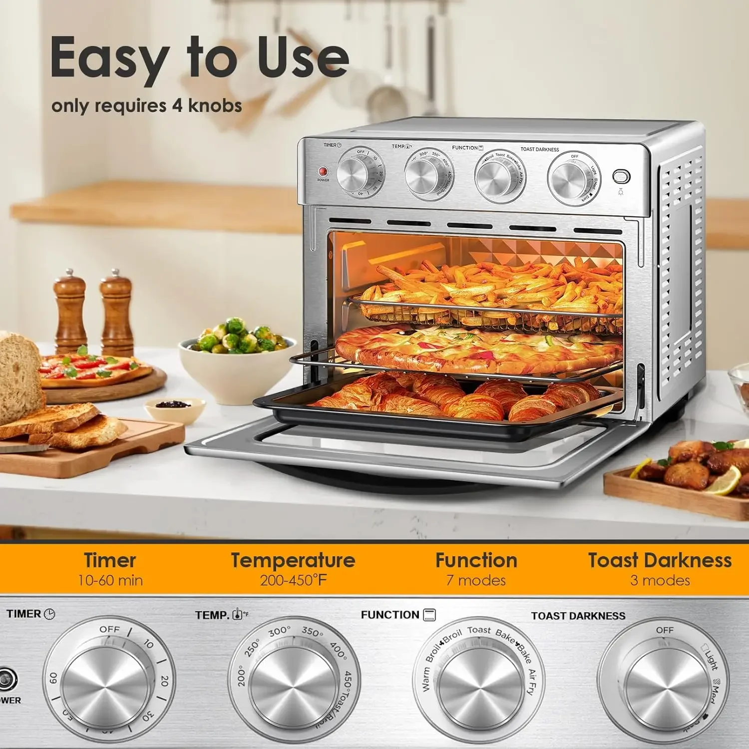 Geek Chef Air Fryer Toaster Oven, 7-In-1 Toaster Oven with Toast, Bake, Air Fry, Broil Convection Function, 26QT, Sta 5
