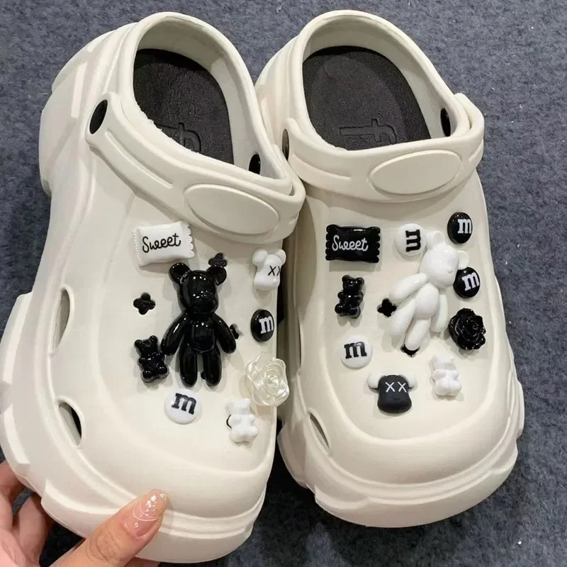 Whole Set Hot DIY Hole Shoes Charms for black and white bears Handmade Charms Designer Quality Garden Shoe Decoration Girl Gift - Image 2