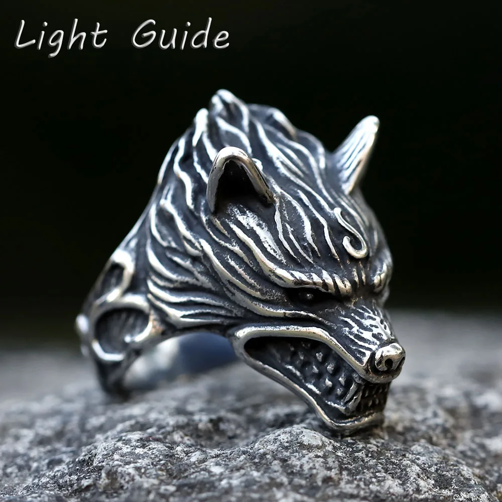 Stainless Steel Odin and Wolf Ring - Norse Spirit