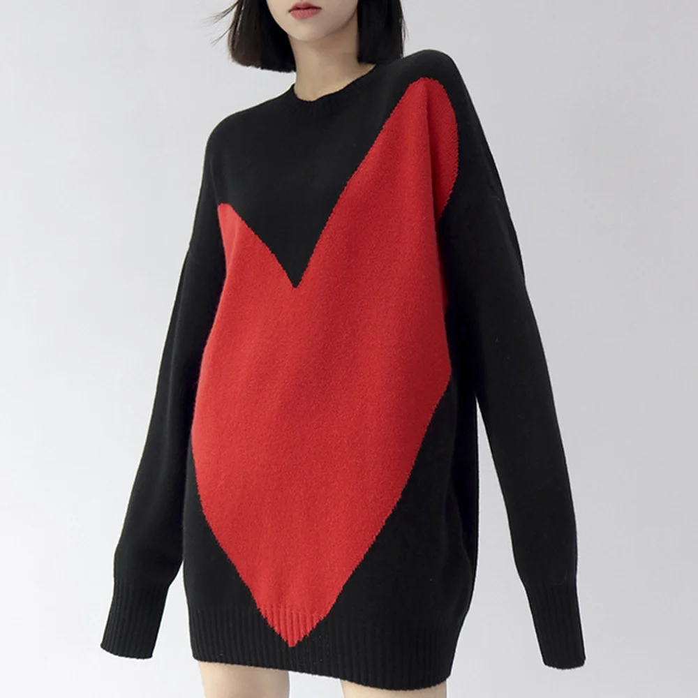 

Autumn and Winter Fashion Elegant Big Love Medium and Long Corridor-shaped Cashmere Loose Women's Sweater