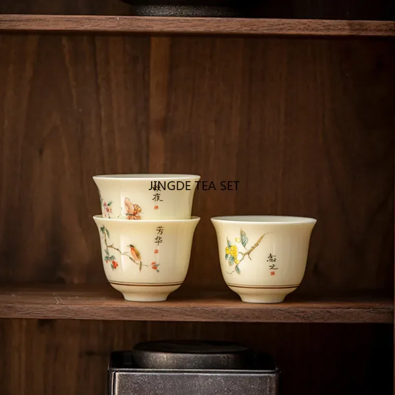 1 Chinese ceramic tea cup handmade flower and bird patterned ceramic tea bowl travel home tea set
